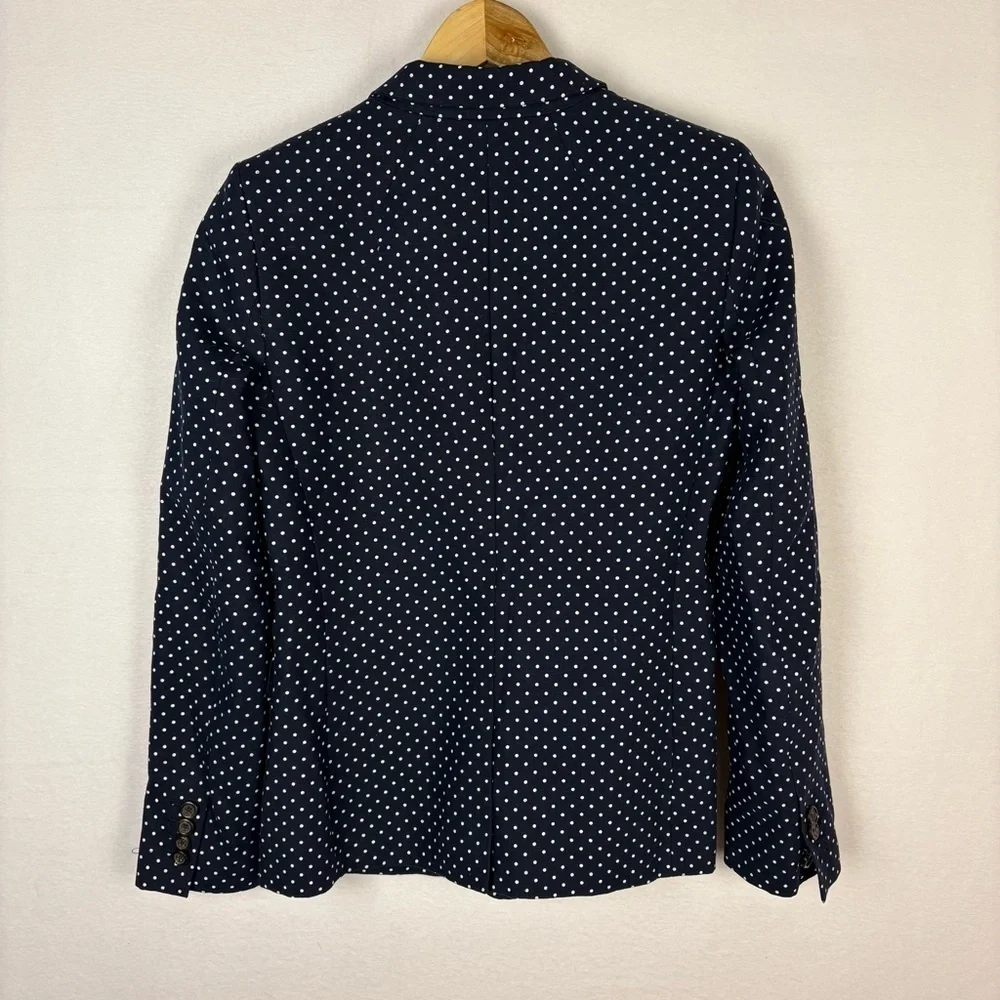 J. Crew 100% Linen Blue and White Polka Dot Regent Blazer